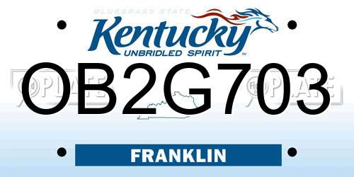 OB2G703 Kentucky License Plate