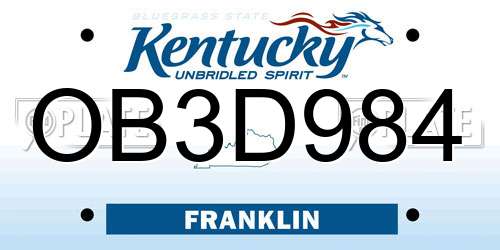OB3D984 Kentucky License Plate