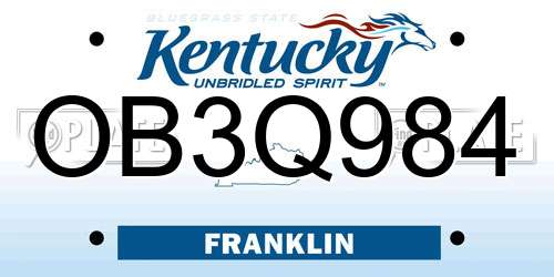 OB3Q984 Kentucky License Plate