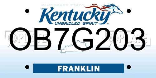 OB7G203 Kentucky License Plate