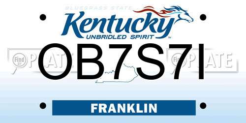 OB7S7I Kentucky License Plate