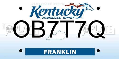 OB7T7Q Kentucky License Plate