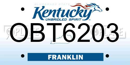 OBT6203 Kentucky License Plate