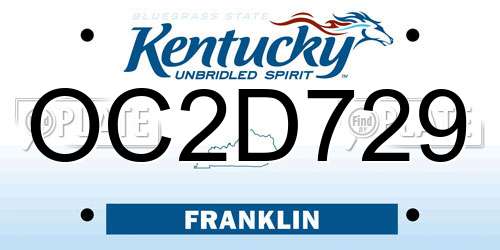 OC2D729 Kentucky License Plate