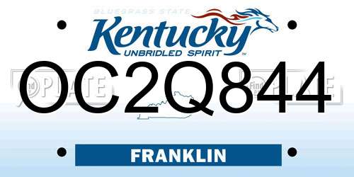 OC2Q844 Kentucky License Plate