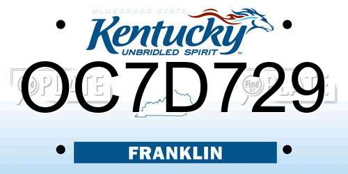 OC7D729 Kentucky License Plate