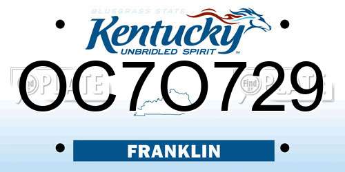 OC7O729 Kentucky License Plate