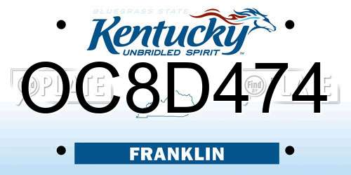 OC8D474 Kentucky License Plate