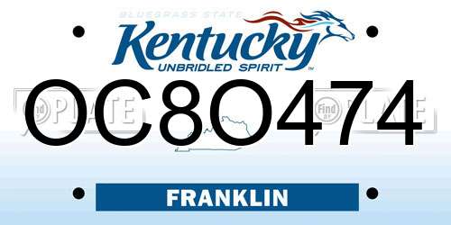 OC8O474 Kentucky License Plate