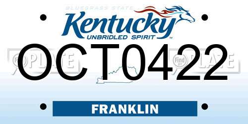 OCT0422 Kentucky License Plate
