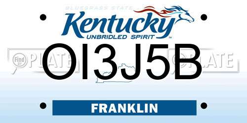 OI3J5B Kentucky License Plate