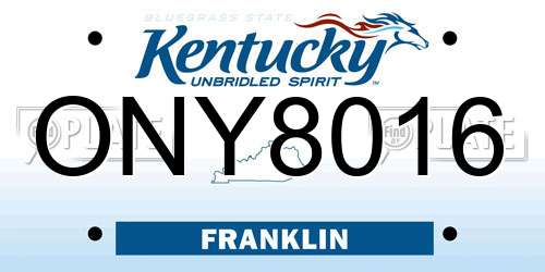 ONY8016 Kentucky License Plate