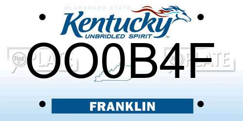 OO0B4F Kentucky License Plate