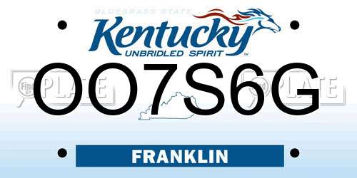 OO7S6G Kentucky License Plate