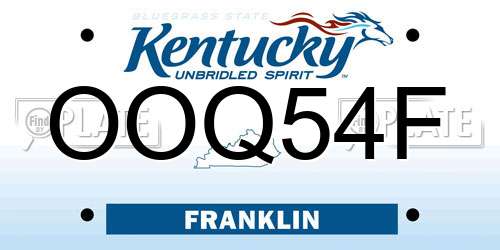 OOQ54F Kentucky License Plate