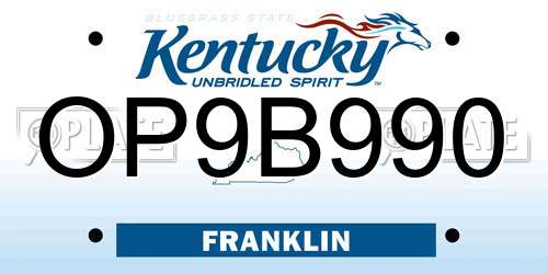 OP9B990 Kentucky License Plate