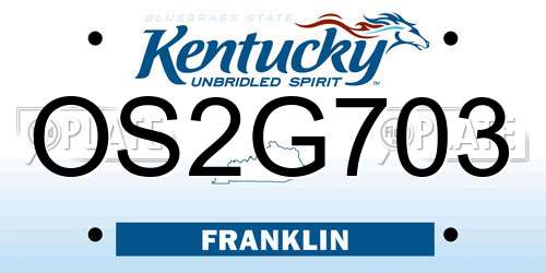 OS2G703 Kentucky License Plate