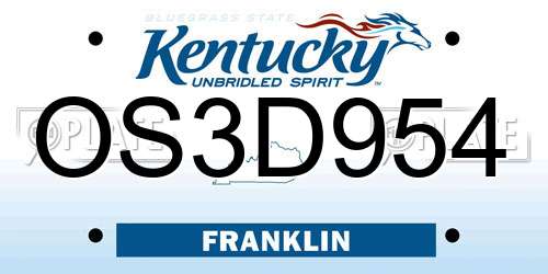 OS3D954 Kentucky License Plate