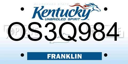 OS3Q984 Kentucky License Plate