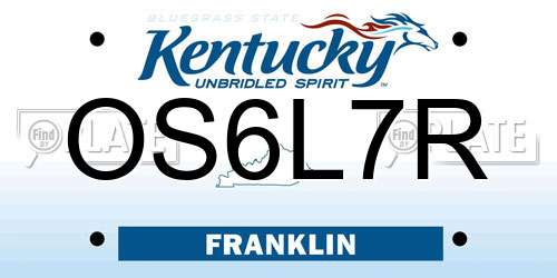 OS6L7R Kentucky License Plate