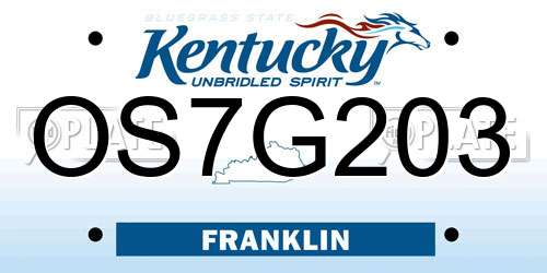 OS7G203 Kentucky License Plate