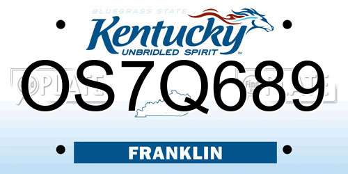 OS7Q689 Kentucky License Plate