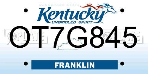 OT7G845 Kentucky License Plate