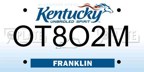 OT8O2M Kentucky License Plate