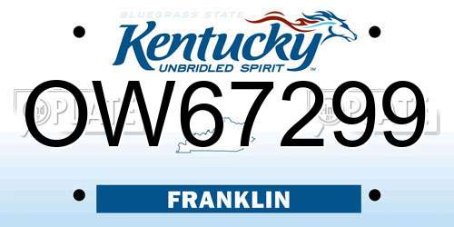 OW67299 Kentucky License Plate