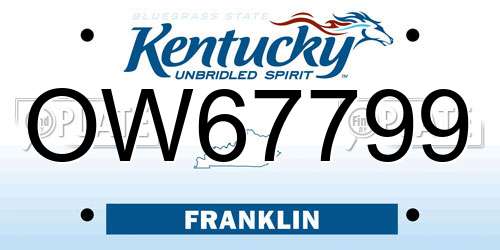 OW67799 Kentucky License Plate