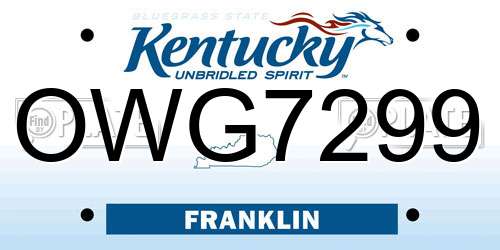 OWG7299 Kentucky License Plate
