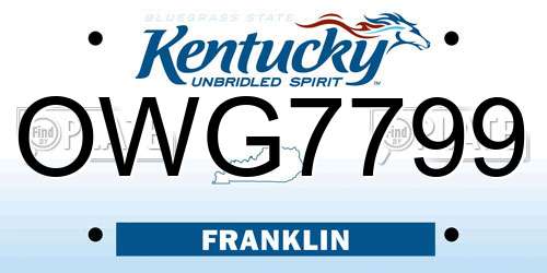 OWG7799 Kentucky License Plate