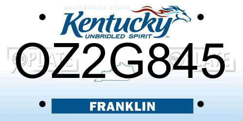 OZ2G845 Kentucky License Plate