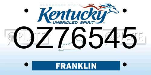 OZ76545 Kentucky License Plate
