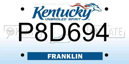 P8D694 Kentucky License Plate