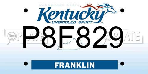 P8F829 Kentucky License Plate