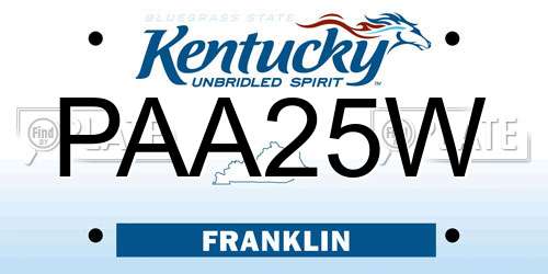 PAA25W Kentucky License Plate
