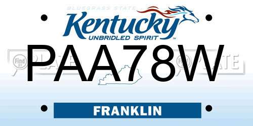 PAA78W Kentucky License Plate