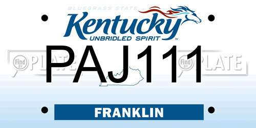 PAJ111 Kentucky License Plate