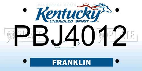 PBJ4012 Kentucky License Plate