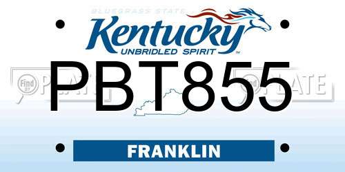 PBT855 Kentucky License Plate