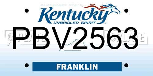 PBV2563 Kentucky License Plate