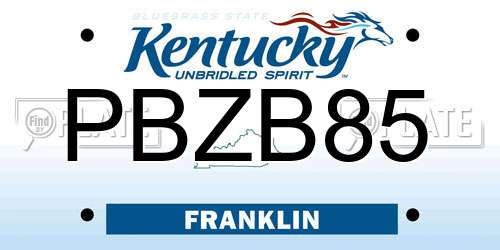 PBZB85 Kentucky License Plate