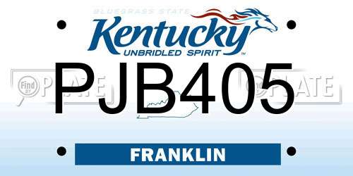PJB405 Kentucky License Plate