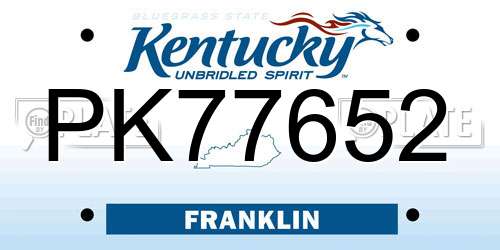 PK77652 Kentucky License Plate