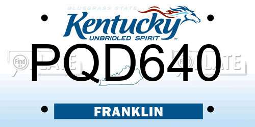 PQD640 Kentucky License Plate