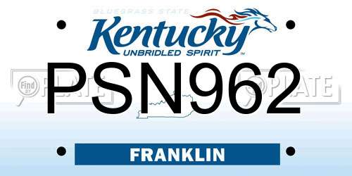 PSN962 Kentucky License Plate