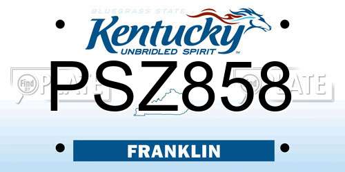 PSZ858 Kentucky License Plate