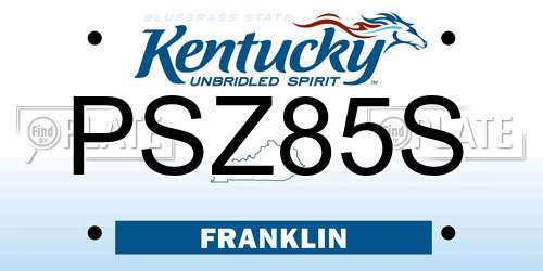 PSZ85S Kentucky License Plate