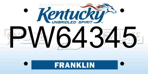 PW64345 Kentucky License Plate